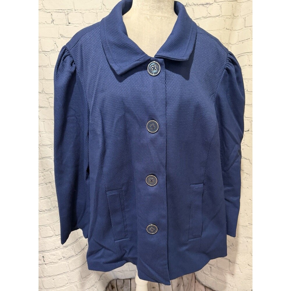 Dialogue Women's Textured Novelty Button Fully Lined A-Line Jacket Coat Plus 2X